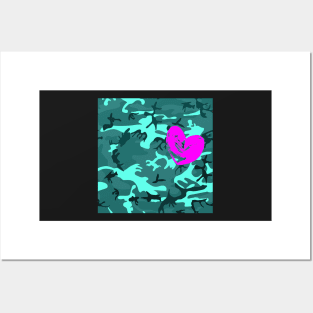 Camouflage Turquoise Pink Heart Colorful Pattern 2020 Posters and Art